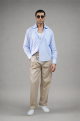 Long Collar Pinstripe Cropped Shirt
