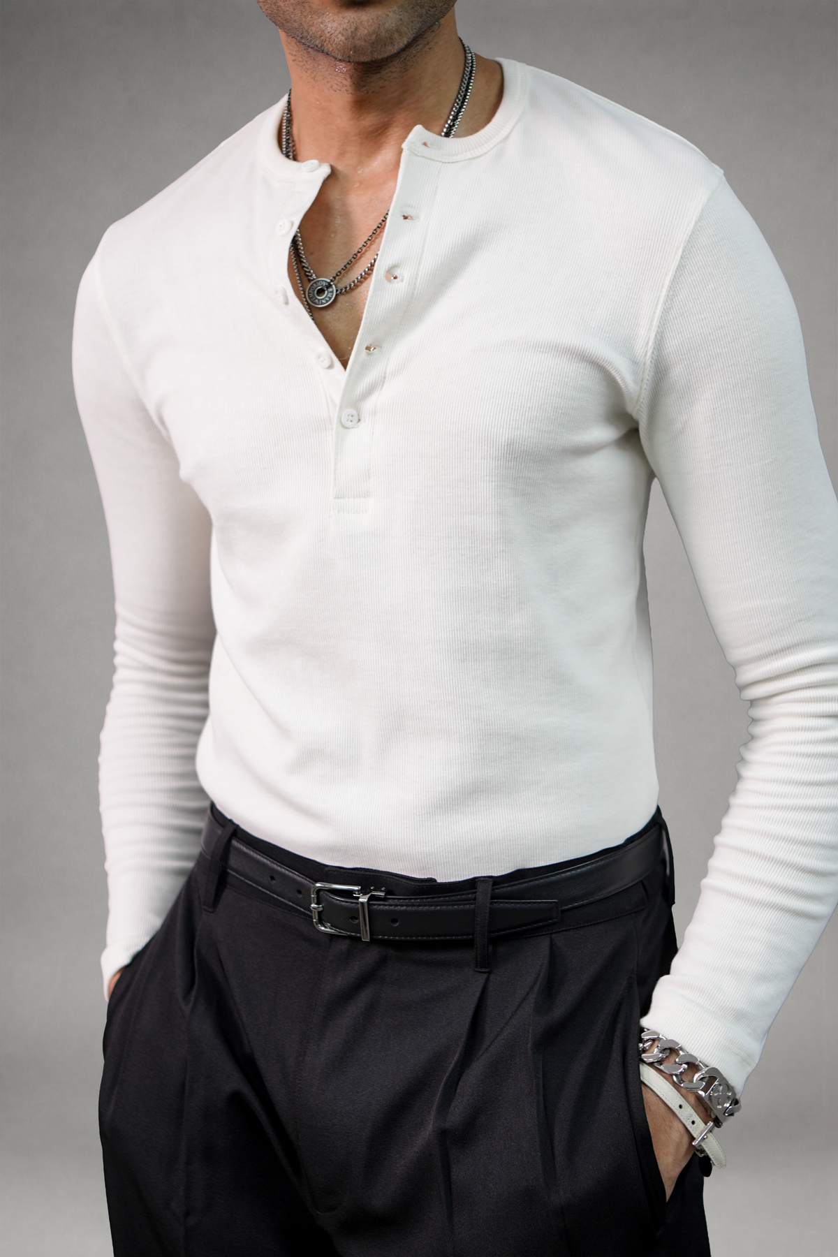 Cotton Slim Ribbed Henley