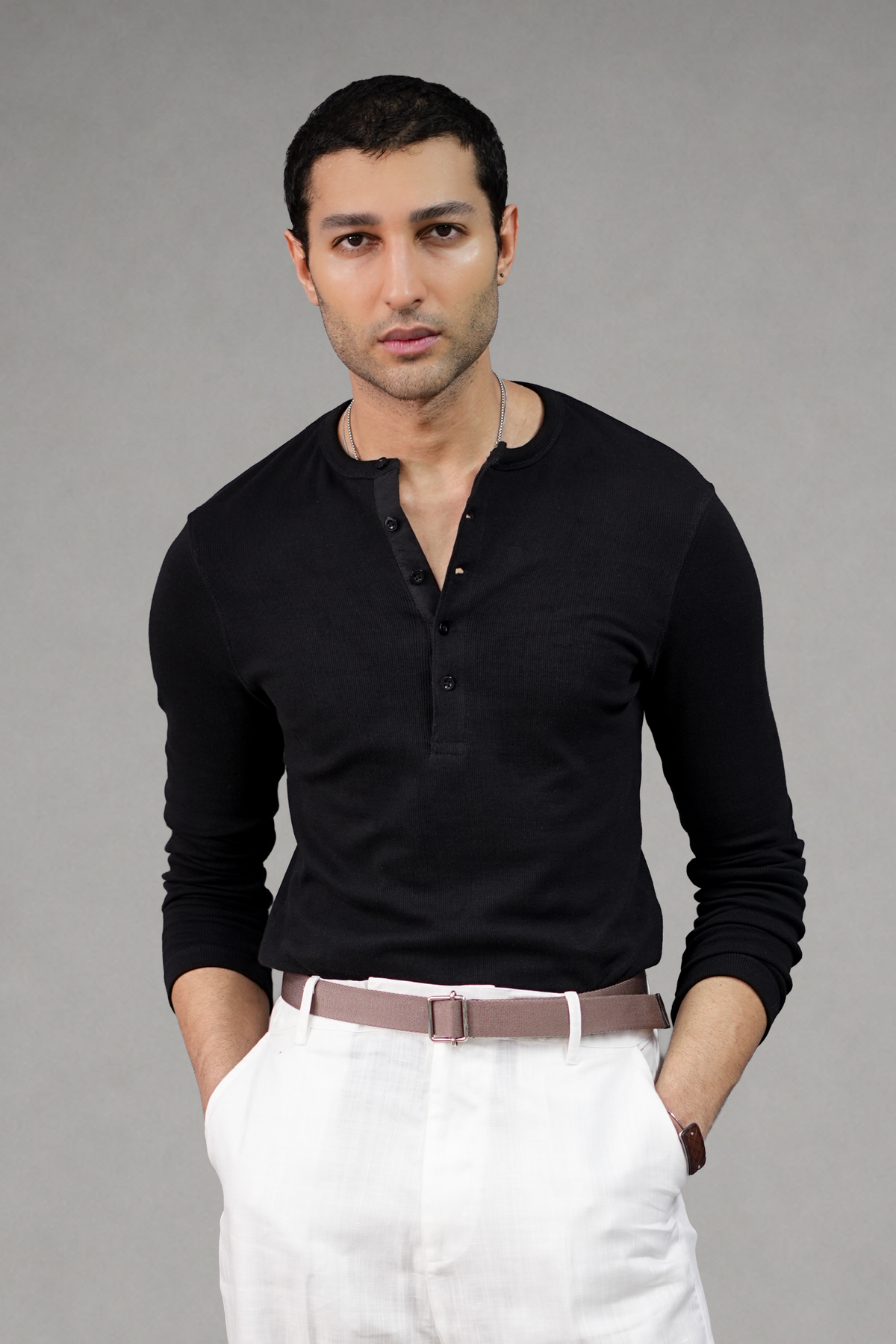 Cotton Slim Ribbed Henley