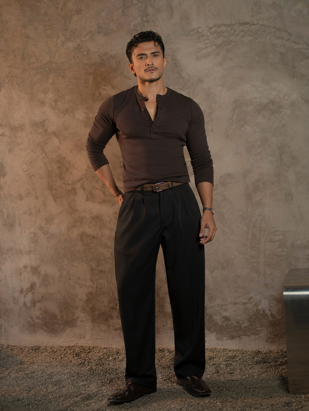 Cotton Slim Ribbed Henley