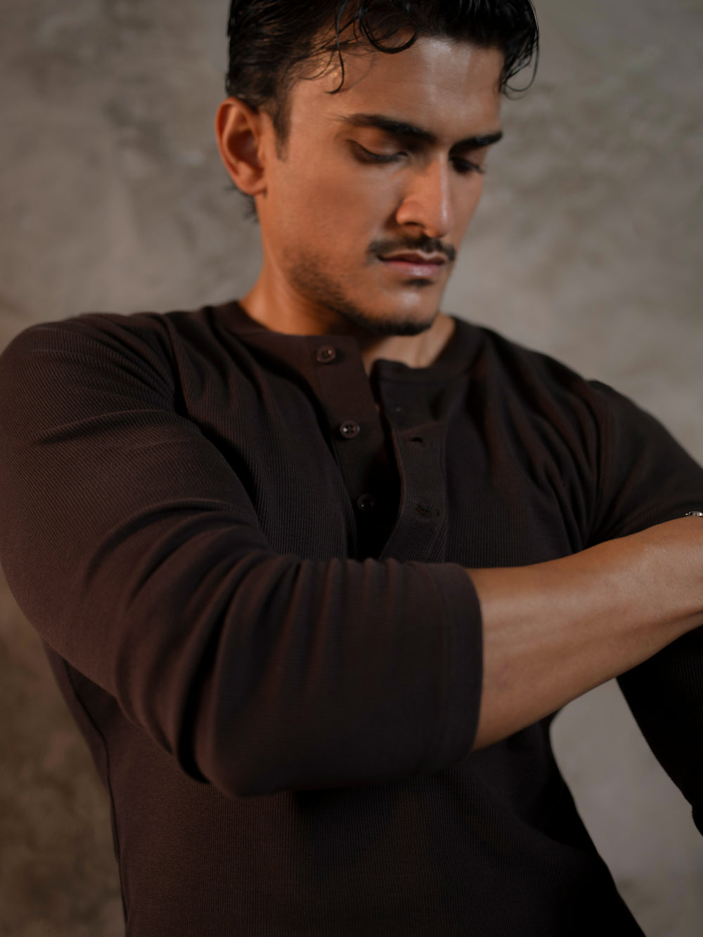 Cotton Slim Ribbed Henley