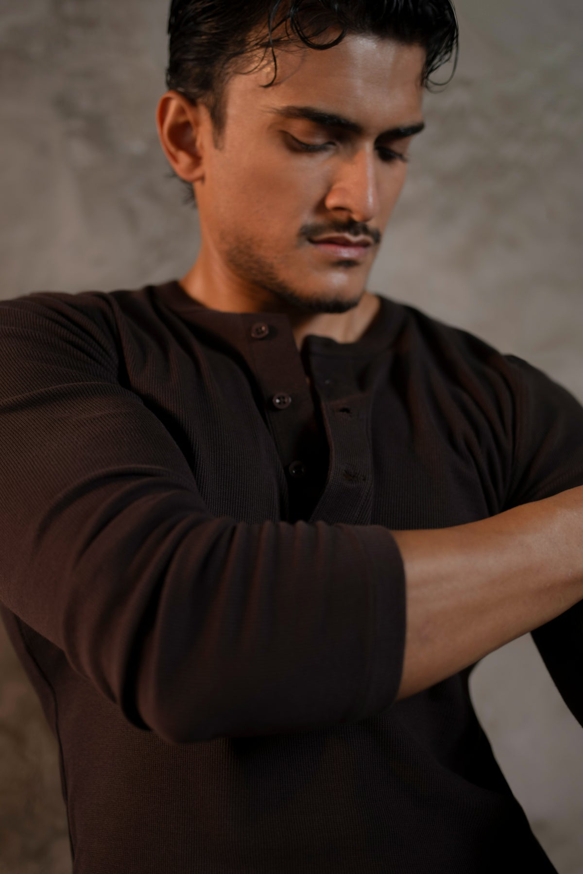 Cotton Slim Ribbed Henley