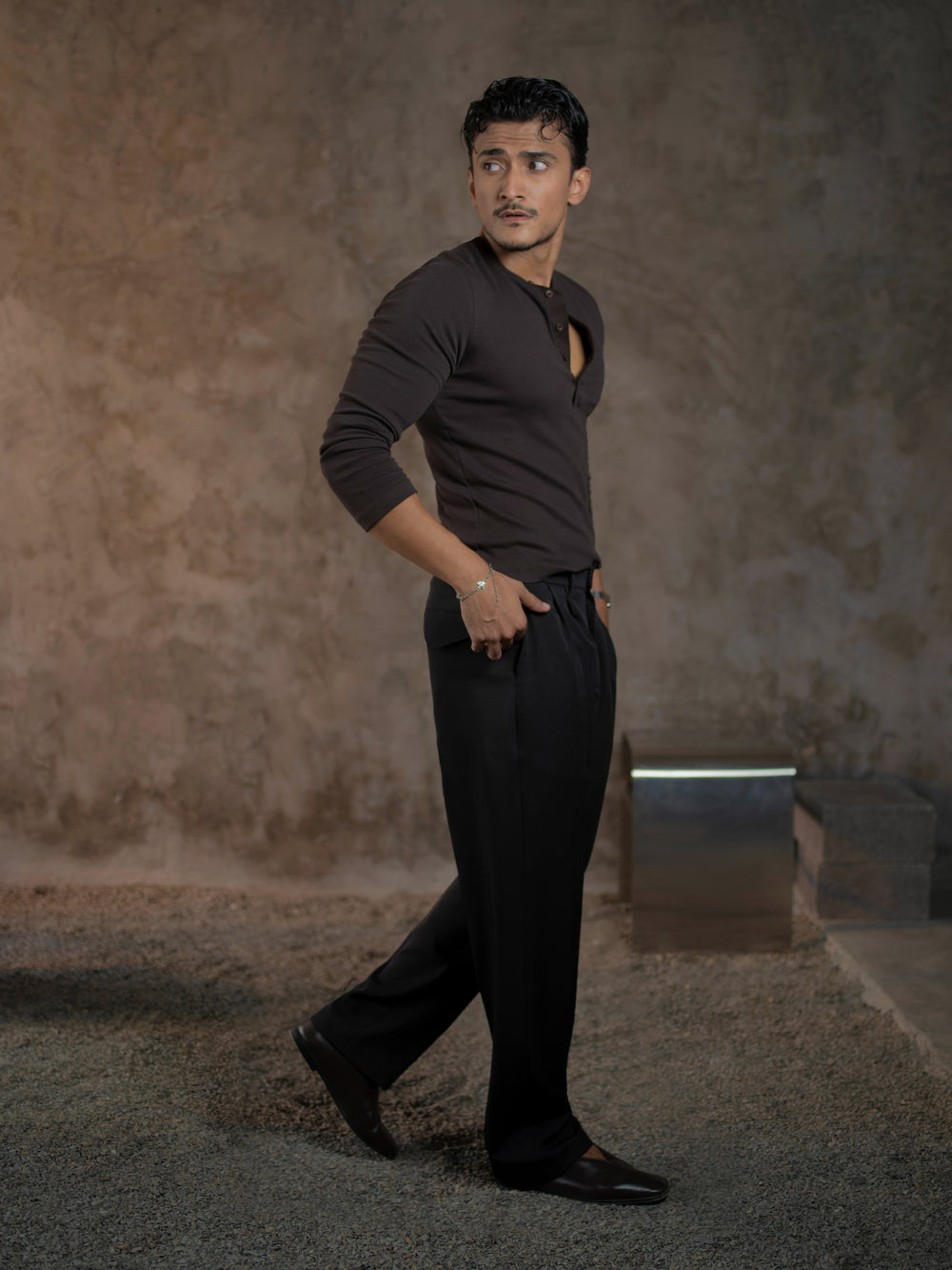 Cotton Slim Ribbed Henley