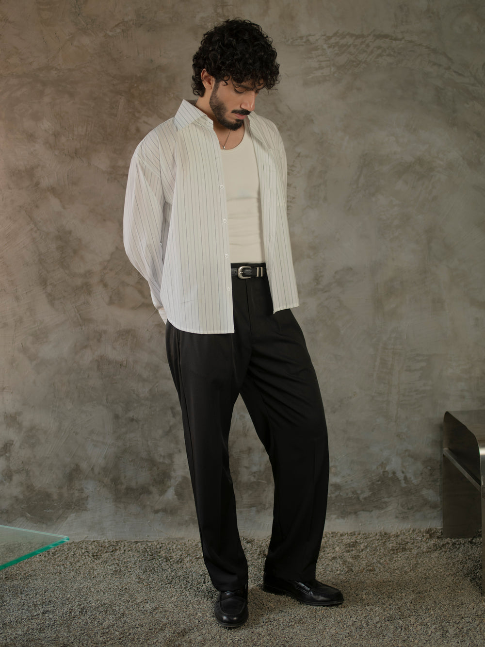 Long-Collar Pinstripe Shirt