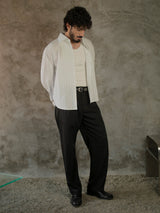 Long-Collar Pinstripe Shirt