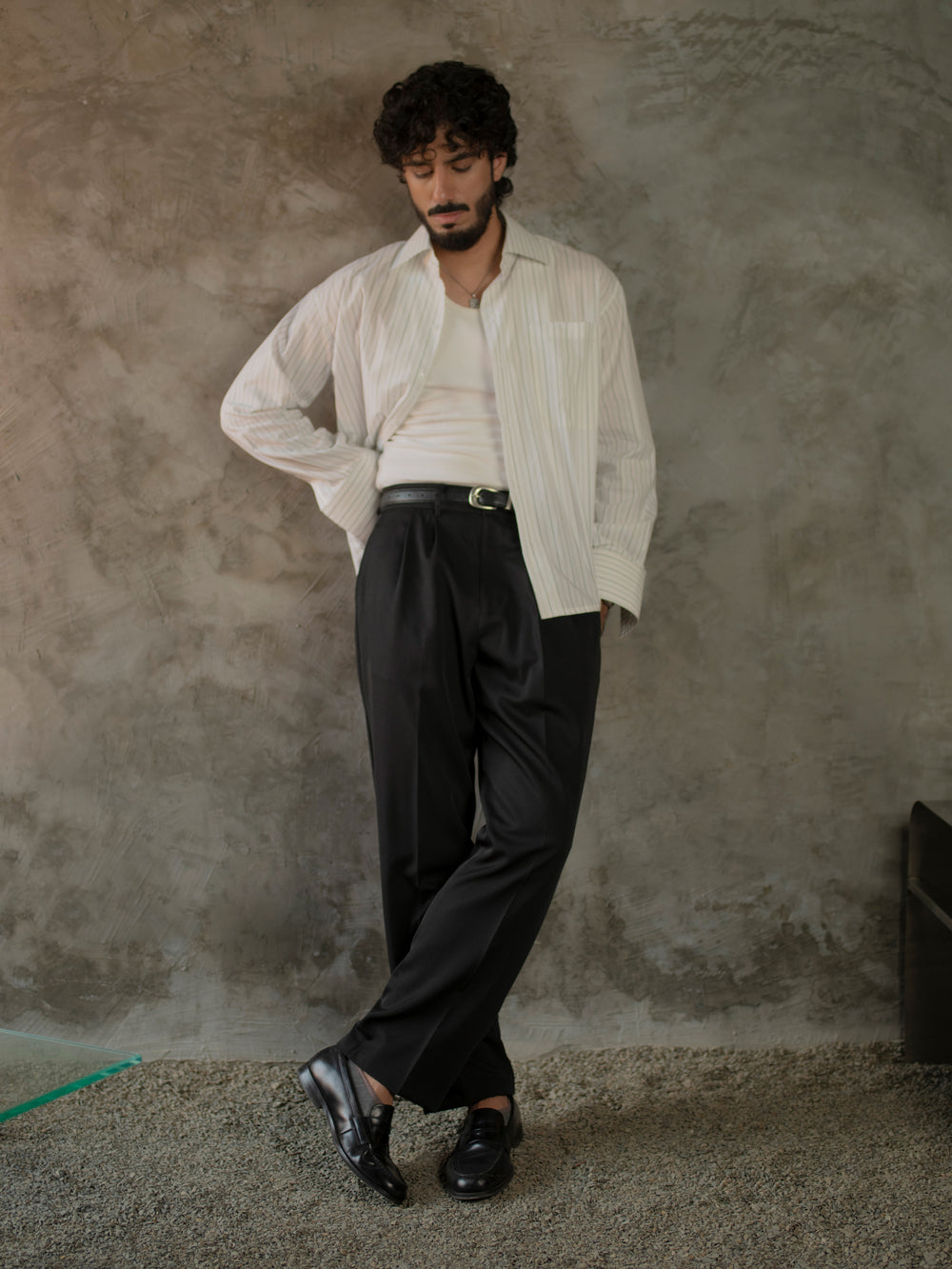 Long-Collar Pinstripe Shirt