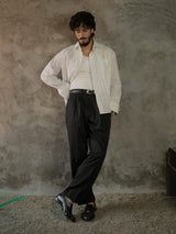Long-Collar Pinstripe Shirt