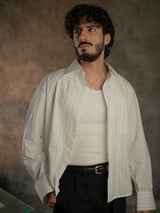 Long-Collar Pinstripe Shirt