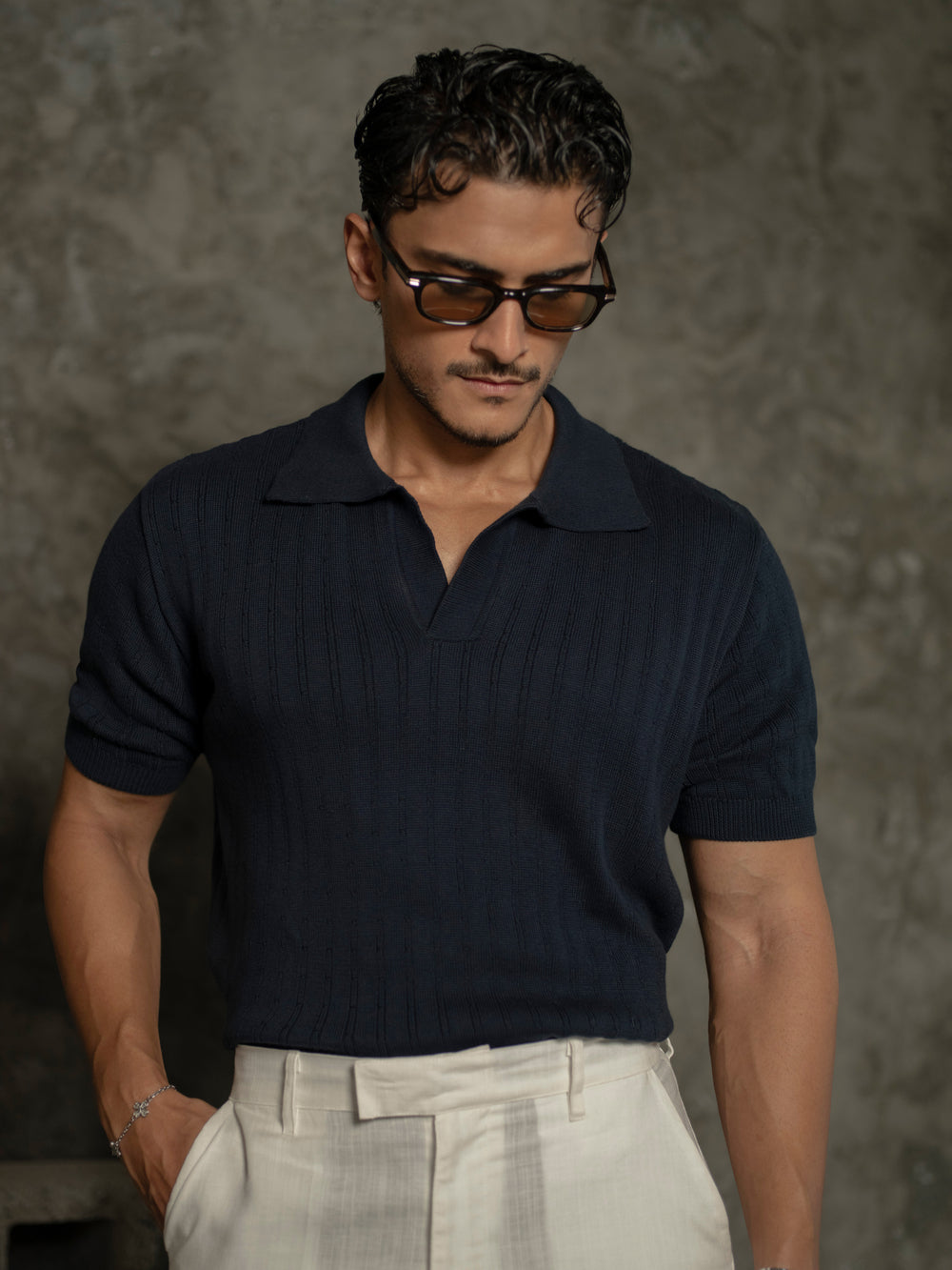 100% Cotton Cable-Knit Polo
