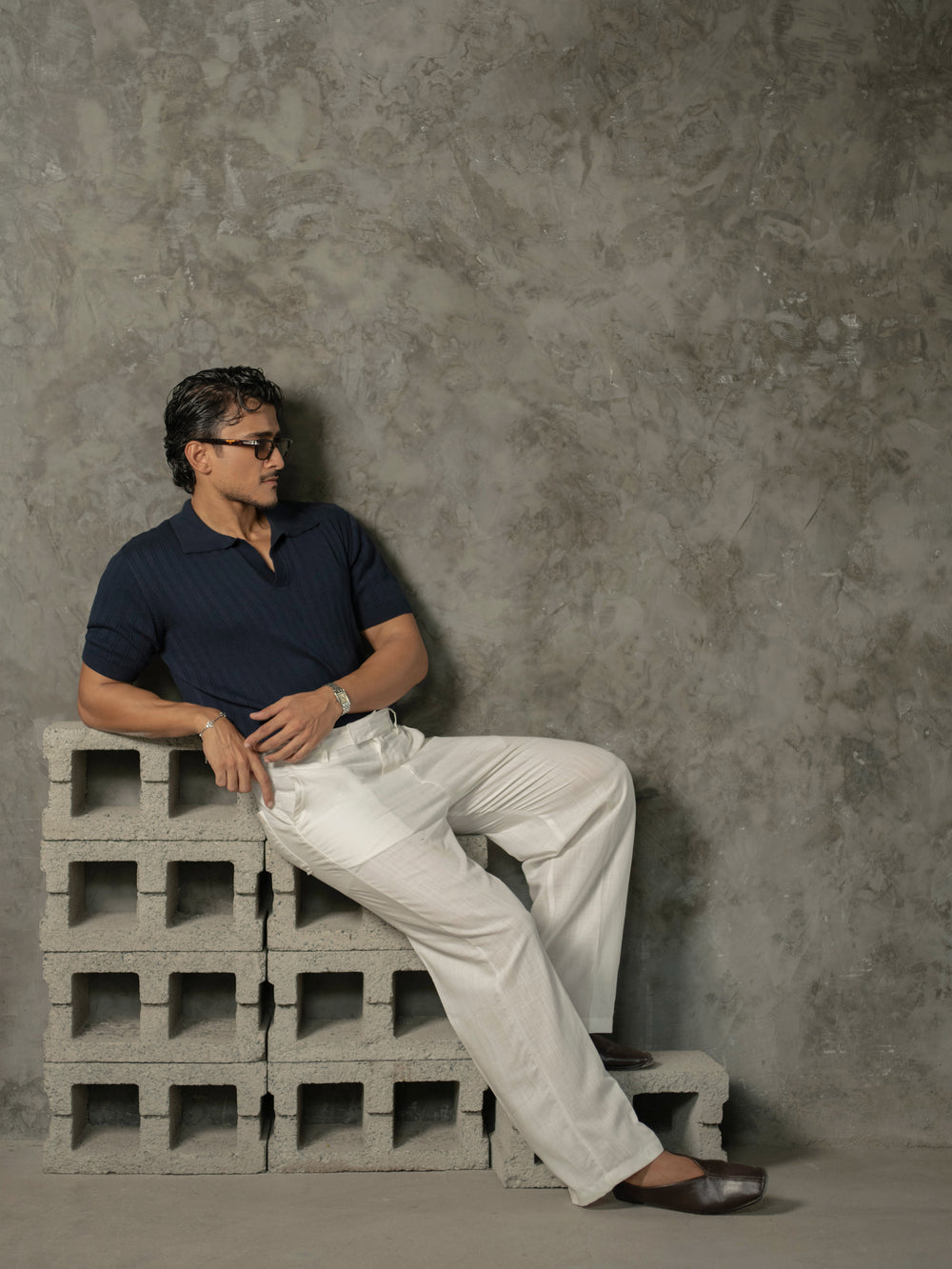 100% Cotton Cable-Knit Polo