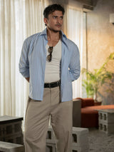Long-Collar Pinstripe Shirt
