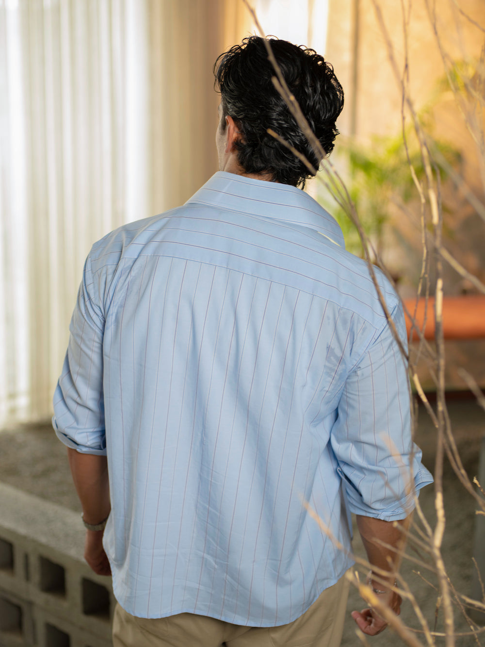 Long-Collar Pinstripe Shirt