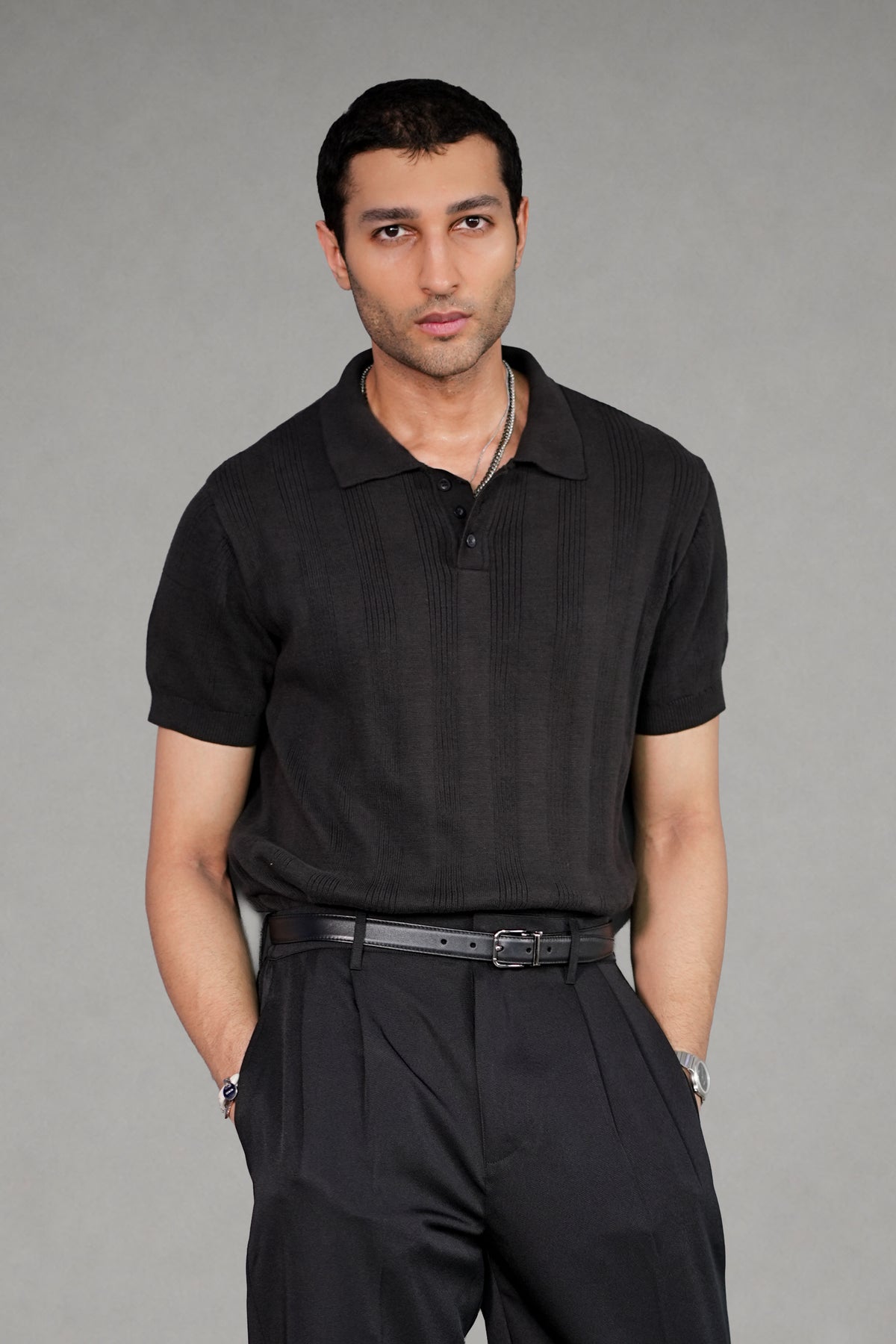 100% Cotton Textured-Stripe Knit Polo